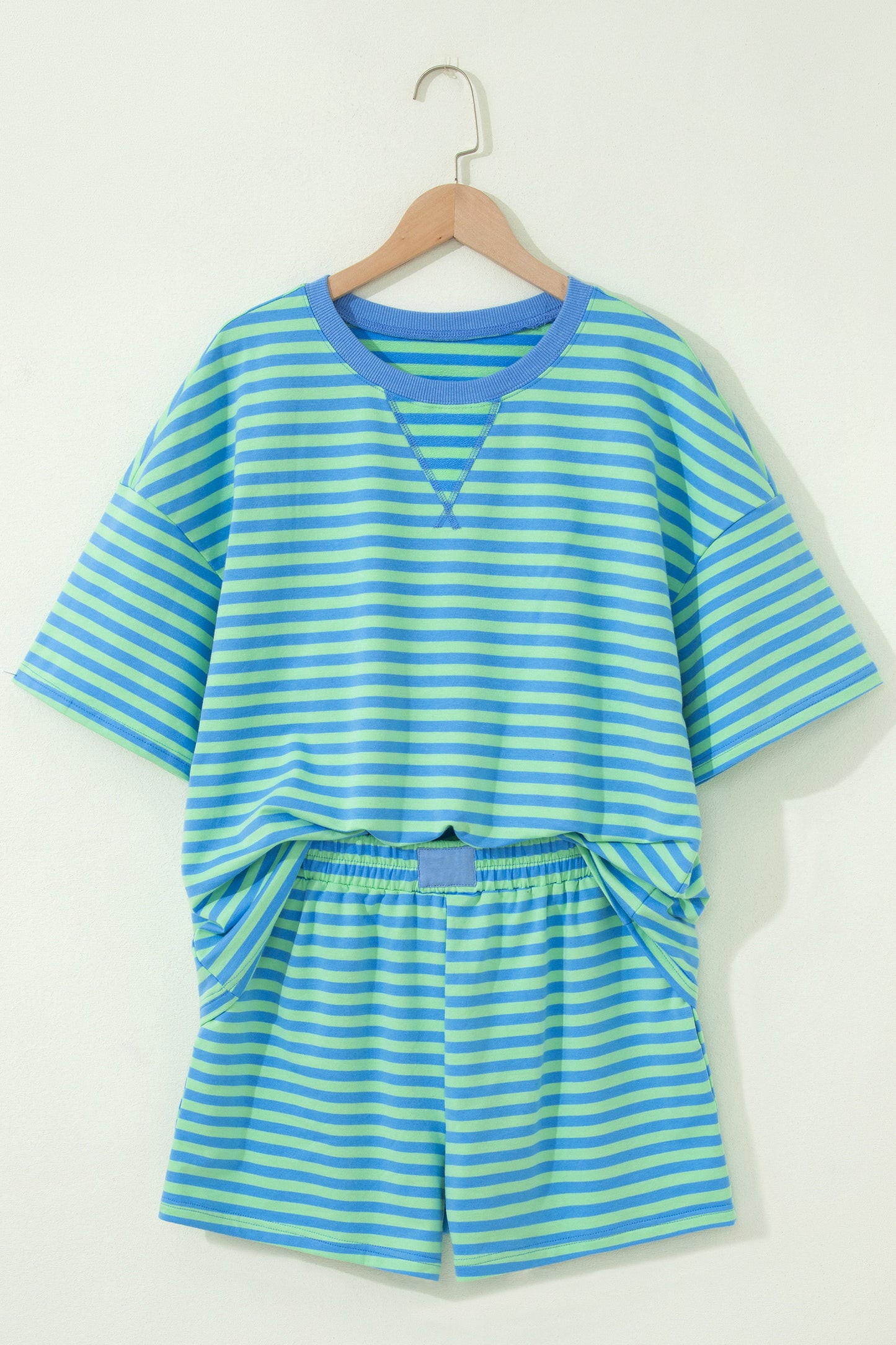 Green Stripe Striped Ribbed Cotton Two-Piece