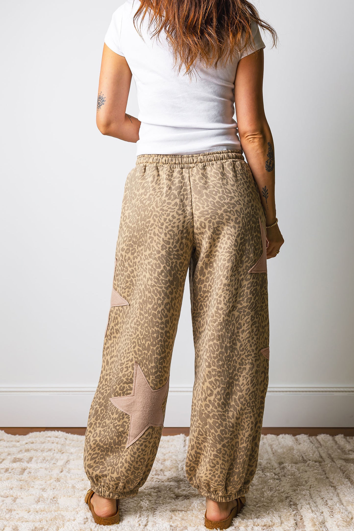 Khaki Leopard Print Star Jogger Pants