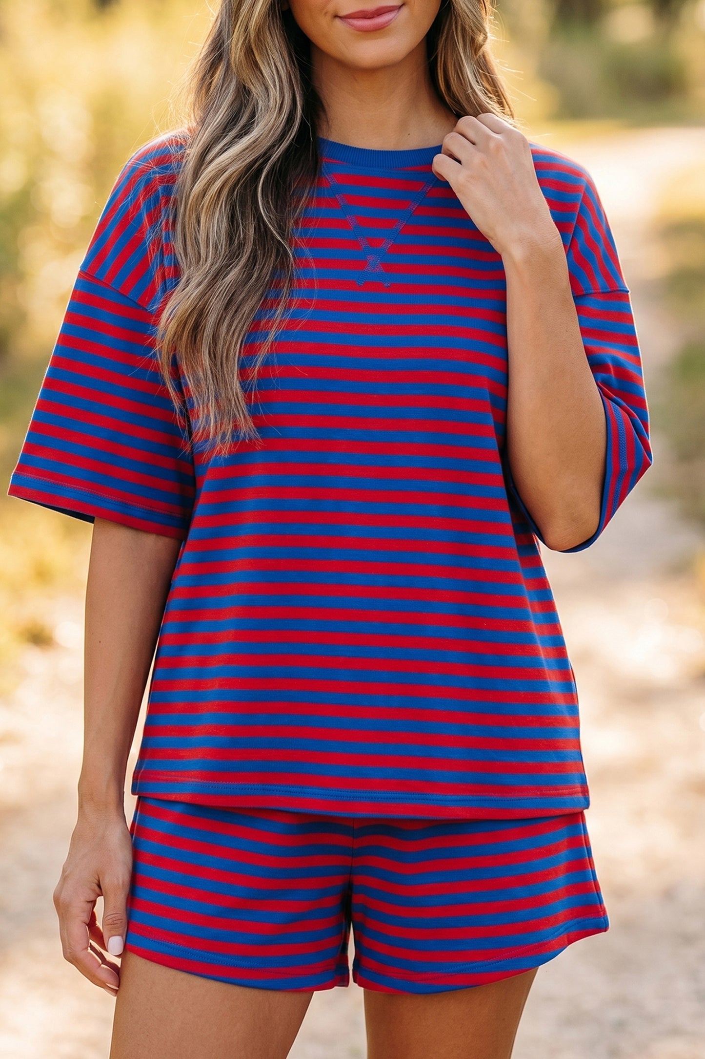 Green Stripe Striped Ribbed Cotton Two-Piece